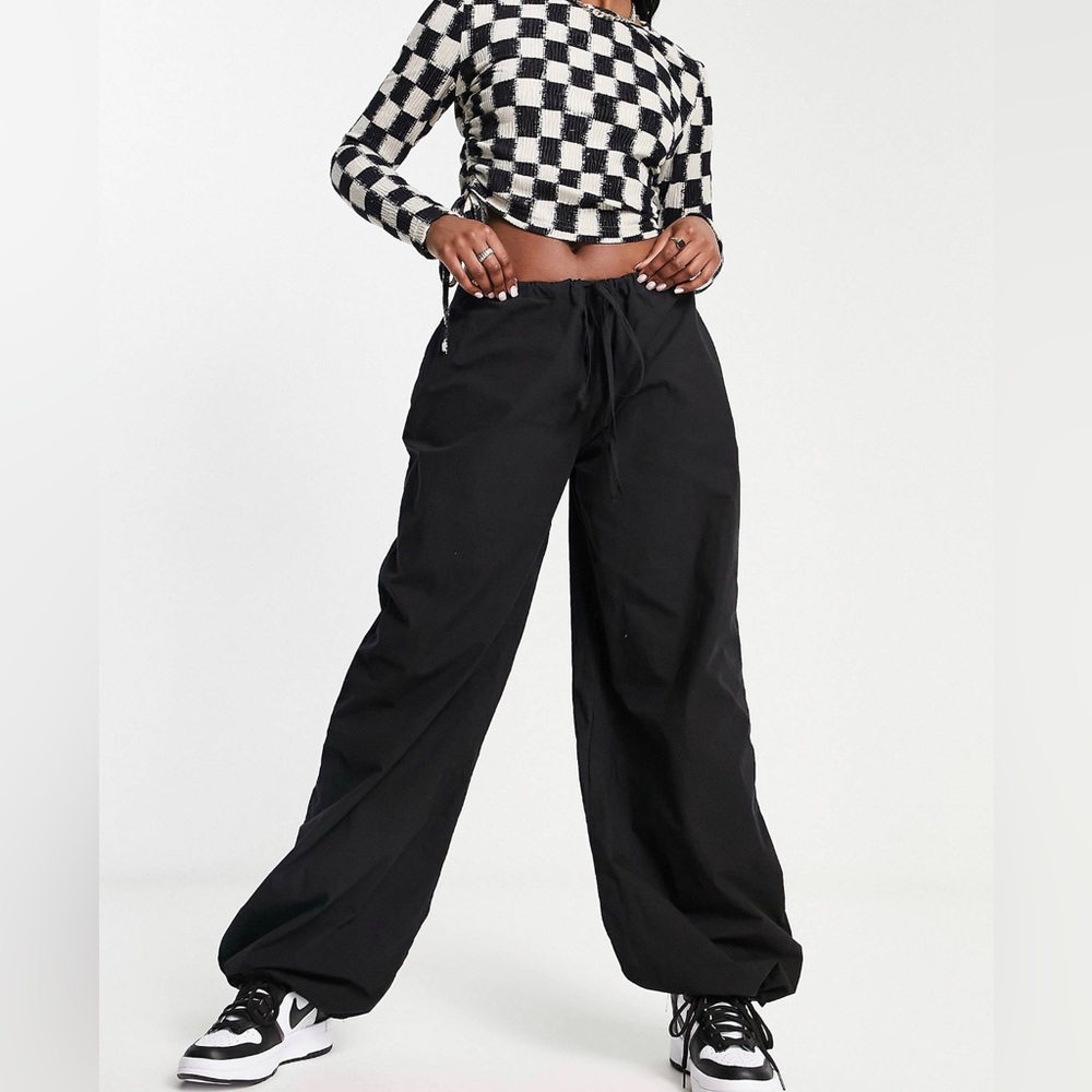 ASOS DESIGN parachute cargo pants in washed black